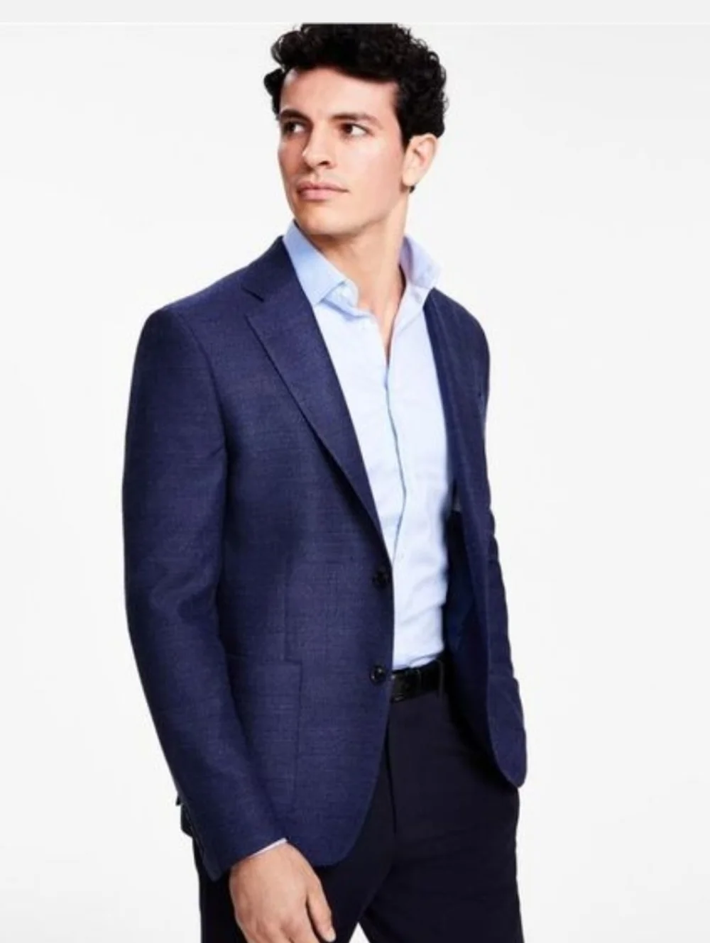 Calvin Klein Men's Wool Blend Navy Blue Herringbone Slim Fit  Blazer Size 42R